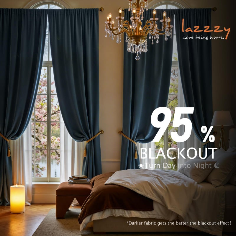 Lazzzy Blue Blackout Velvet Curtains 84 Inch Long Thermal Insulated Room Darkening Lined Curtain Drapes Luxury Back Tab Window Treatments for Bedroom Living Room 2 Panels, 52 x 84 Inch, Aegean Blue - Image 5