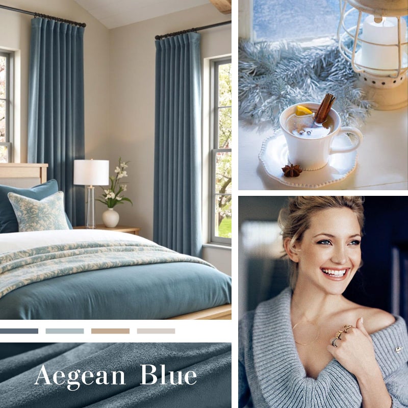 Lazzzy Blue Blackout Velvet Curtains 84 Inch Long Thermal Insulated Room Darkening Lined Curtain Drapes Luxury Back Tab Window Treatments for Bedroom Living Room 2 Panels, 52 x 84 Inch, Aegean Blue - Image 2