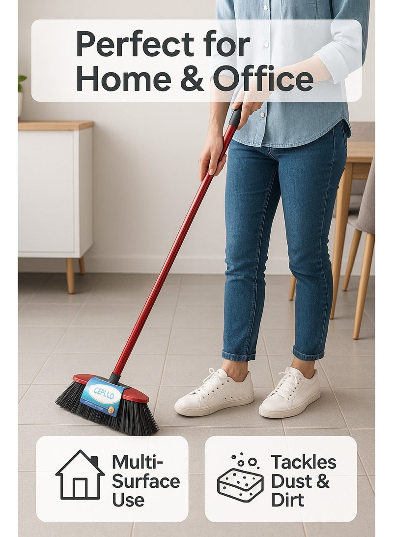 CEPILLO Indoor Floor Cleaning Broom/Brush, Long Broomstick for Easy Brooming, Great Use for Home, Kitchen, Office, Lobby etc-CP605-Red - Image 4