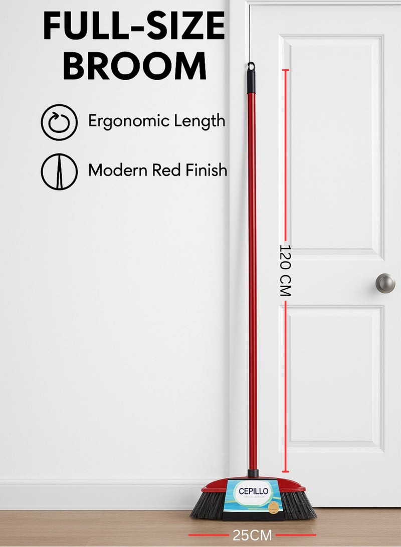 CEPILLO Indoor Floor Cleaning Broom/Brush, Long Broomstick for Easy Brooming, Great Use for Home, Kitchen, Office, Lobby etc-CP605-Red - Image 5