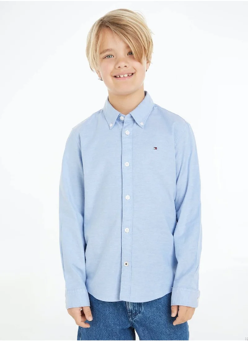 تومي هيلفيغر Boys' Stretch Oxford Shirt - Cotton, Blue