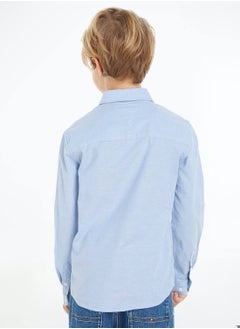 TOMMY HILFIGER Boys' Stretch Oxford Shirt - Cotton, Blue  - Image 4
