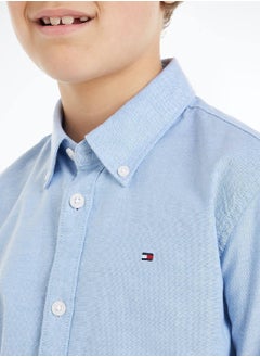 TOMMY HILFIGER Boys' Stretch Oxford Shirt - Cotton, Blue  - Image 3