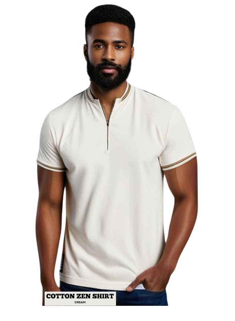 AWESOME STYLE GIFTS COTTON ZEN MEN T-SHIRT CREAM  - Image 1