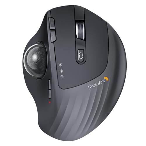 ProtoArc Wireless Trackball Mouse, EM01 NL Ergonomic Bluetooth Rollerball Thumb Rechargeable Computer Laptop Mouse, Adjustable Angle & 3 Device Connection for PC, Mac, Windows-Gray Ball - Image 1