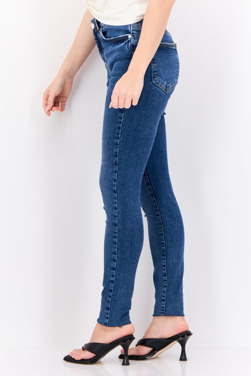 VERO MODA Women Skinny Fit Mid Waist Stretchable 36 Inseam Denim, Dark Blue  - Image 3