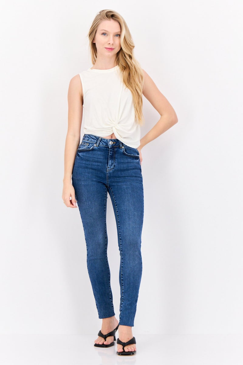 VERO MODA Women Skinny Fit Mid Waist Stretchable 36 Inseam Denim, Dark Blue  - Image 2