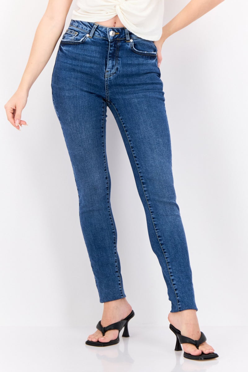 VERO MODA Women Skinny Fit Mid Waist Stretchable 36 Inseam Denim, Dark Blue  - Image 1