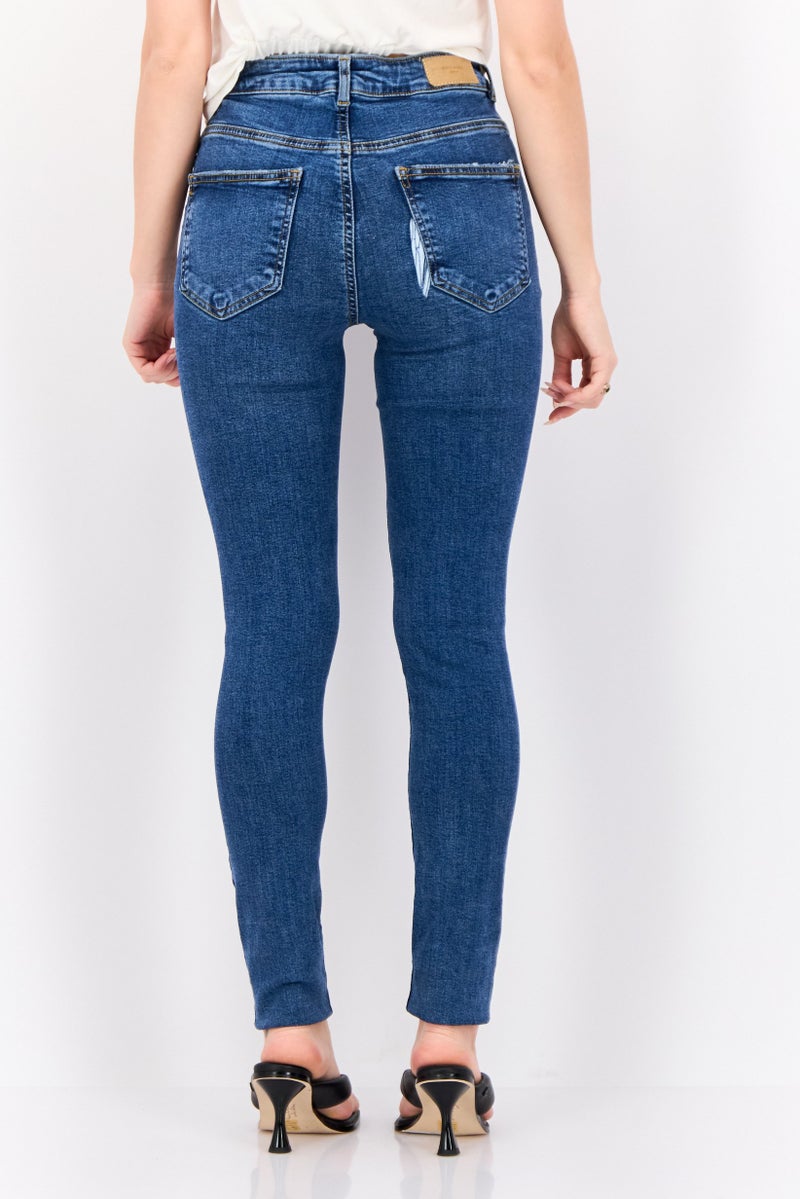 VERO MODA Women Skinny Fit Mid Waist Stretchable 36 Inseam Denim, Dark Blue  - Image 4