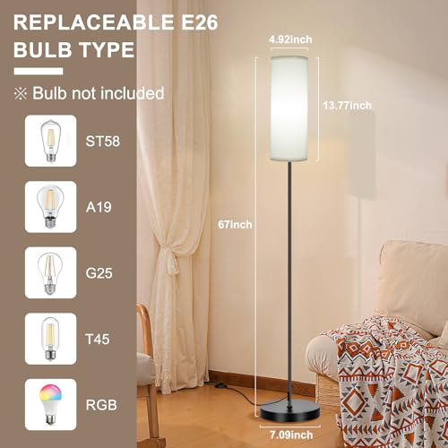 FRIDEKO HOME Floor Lamp with White Shade, Simple Design with Foot Pedal Switch, Small Tall Lamps for Living Room Bedroom Office, Corner Floor Stand Light with Black Pole Lamp (No Bulb/No Remote) - Image 5