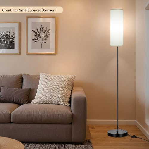 FRIDEKO HOME Floor Lamp with White Shade, Simple Design with Foot Pedal Switch, Small Tall Lamps for Living Room Bedroom Office, Corner Floor Stand Light with Black Pole Lamp (No Bulb/No Remote) - Image 2