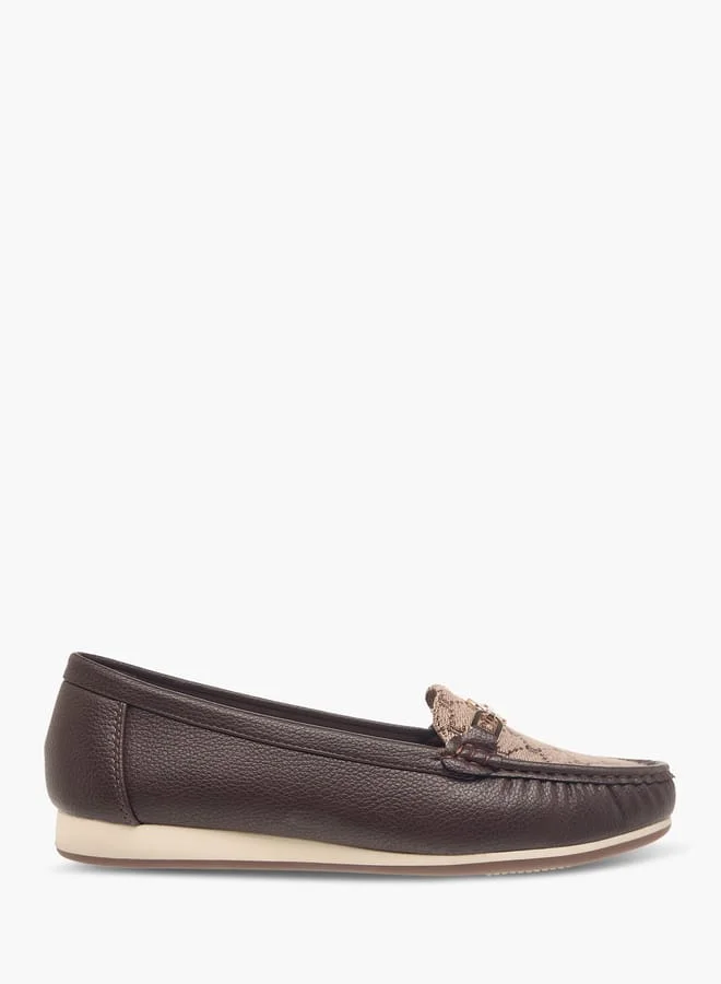 Le Confort Women Monogram Textured Slip-On Loafers with Metallic Accent