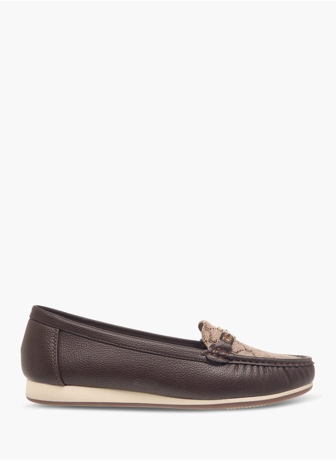 Le Confort Women Monogram Textured Slip-On Loafers with Metallic Accent  - Image 3
