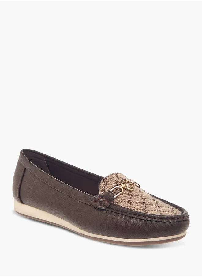 لو كونفورت Women Monogram Textured Slip-On Loafers with Metallic Accent