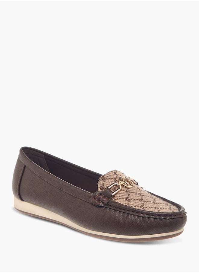 Le Confort Women Monogram Textured Slip-On Loafers with Metallic Accent  - Image 2