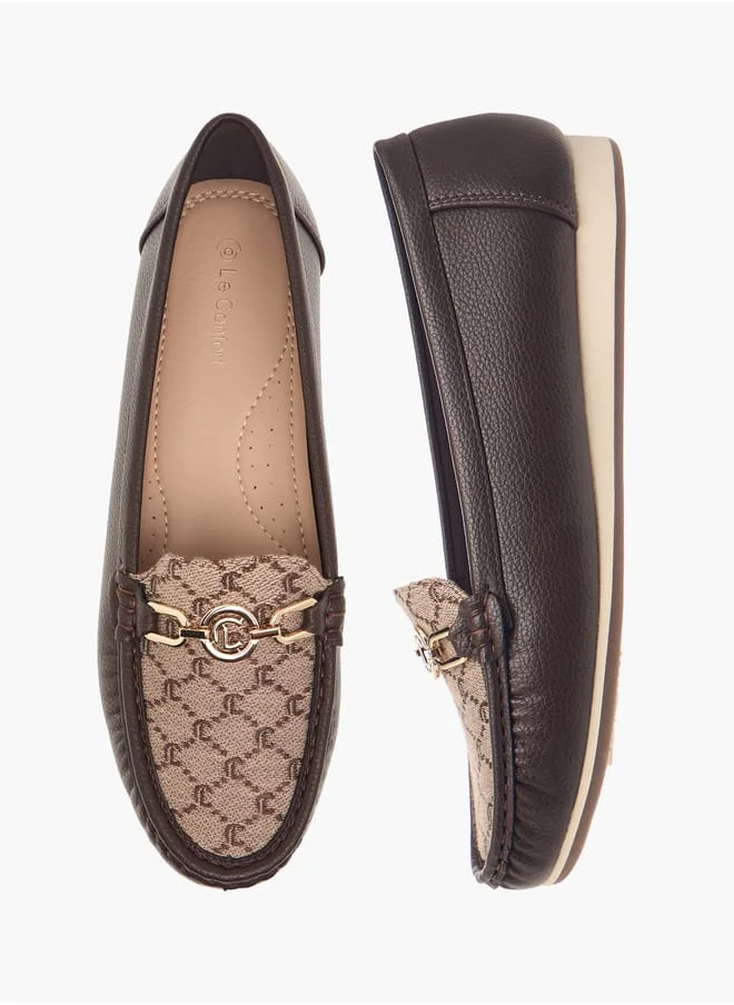 لو كونفورت Women Monogram Textured Slip-On Loafers with Metallic Accent