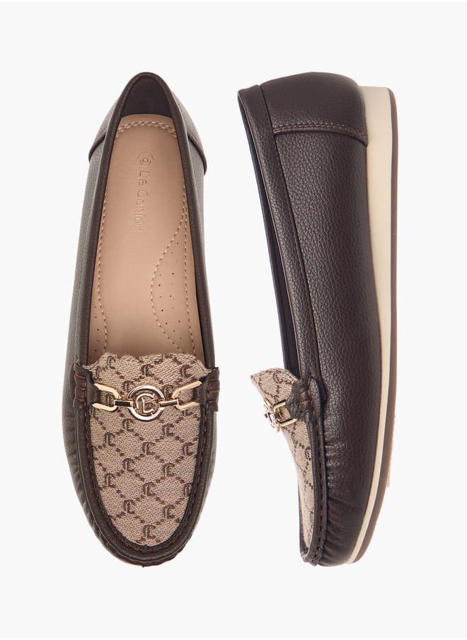 Le Confort Women Monogram Textured Slip-On Loafers with Metallic Accent  - Image 1