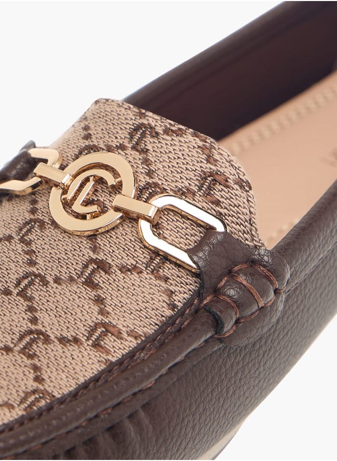 Le Confort Women Monogram Textured Slip-On Loafers with Metallic Accent  - Image 4