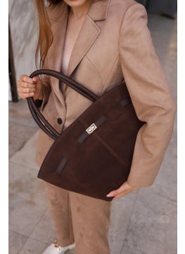 Bahels Women's Dark Brown Suede Leather Magnetic Lock Detailed Hand and Shoulder Bag  - Image 4
