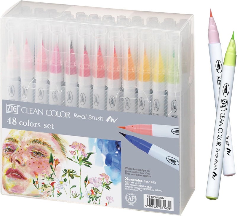 Kuretake ZIG CLEAN COLOR Real Brush 48 Colors Set - Professional Quality Watercolor Brush Pens - Image 1