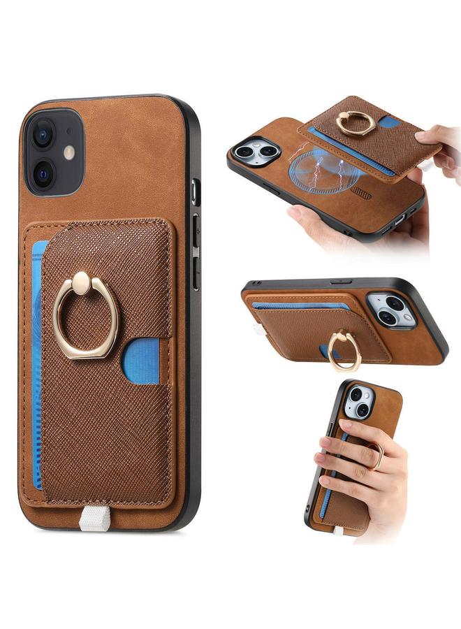 اس-توب جراب لهاتف iPhone 12 / 12 Pro بتصميم متقاطع من الجلد مع حلقة جانبية وحقيبة بطاقات وحافظة هاتف MagSafe - Image 1