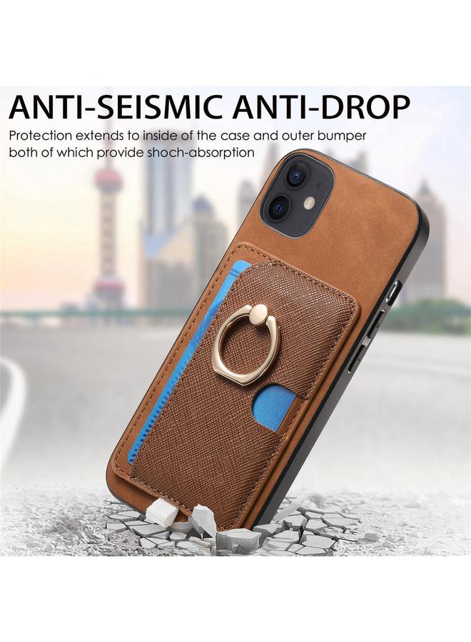 اس-توب جراب لهاتف iPhone 12 / 12 Pro بتصميم متقاطع من الجلد مع حلقة جانبية وحقيبة بطاقات وحافظة هاتف MagSafe - Image 4