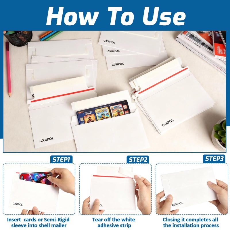 CXIIPOL 110 Pack Trading Card Mailing Envelopes, 7x 4.35 Inch Self-Adhesive Mailer Envelopes Perfect for Semi-Rigid Sleeves, Trading Card Mailing Supplies - Image 5