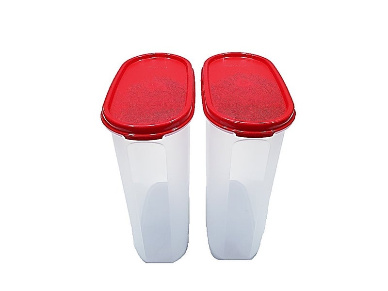 Tupperware mm plastic oval shape containers with cap(2.3l  red and white) - set of 2 - Image 1