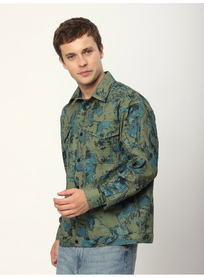 Beyoung Green Abstract Print shacket  - Image 3
