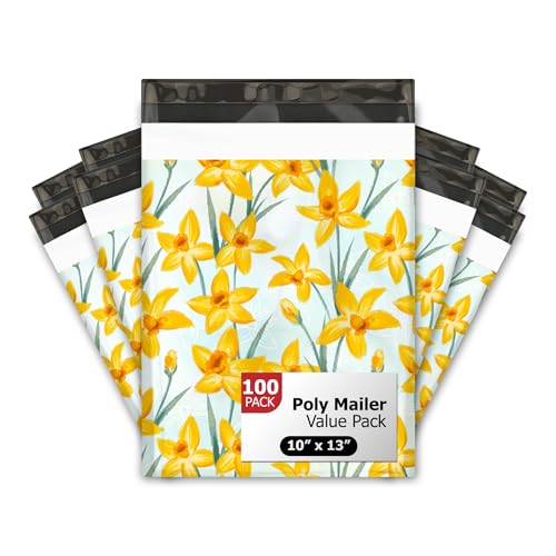 Pro Supply Global 10x13 (100) Daffodil Floral Summer Designer Poly Mailers Waterproof Self Sealing Tear Resistant Polymailers Shipping Envelopes Premium Printed Bags For Small Businesses - Image 1