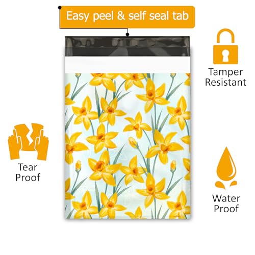 Pro Supply Global 10x13 (100) Daffodil Floral Summer Designer Poly Mailers Waterproof Self Sealing Tear Resistant Polymailers Shipping Envelopes Premium Printed Bags For Small Businesses - Image 2