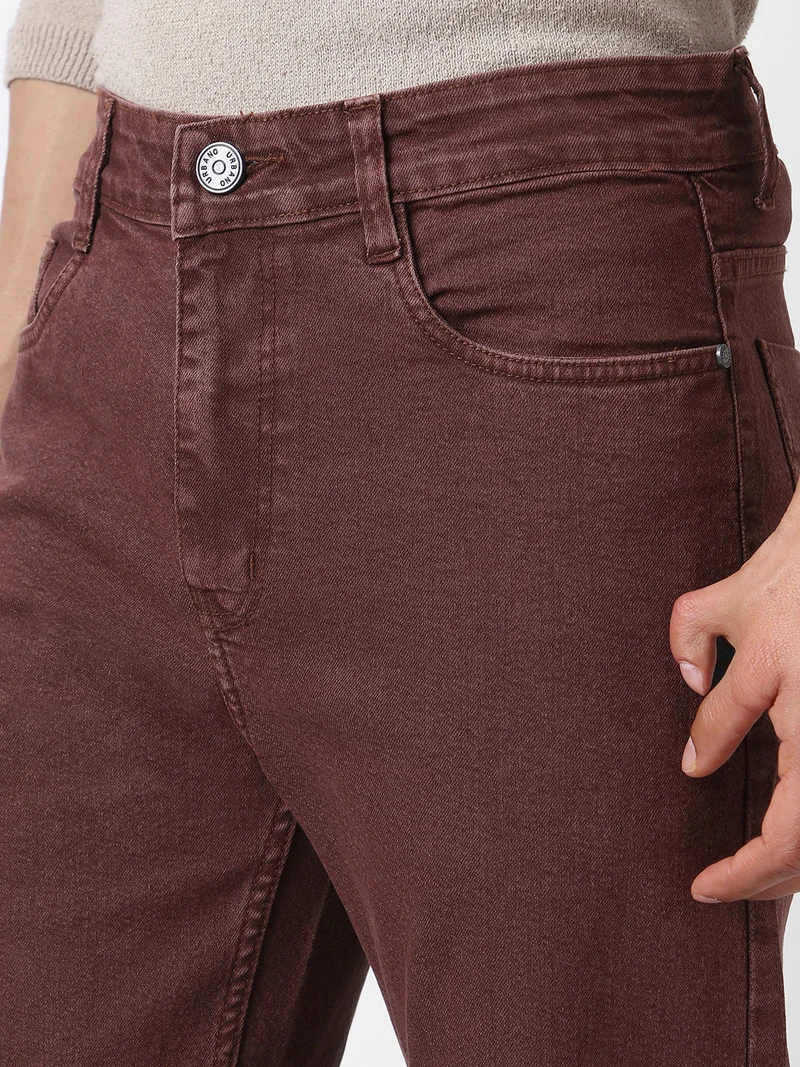 Urbano Fashion  Urbano Fashion Men's Brown Straight Fit Washed Jeans Stretchable for Men | Best Price UAE