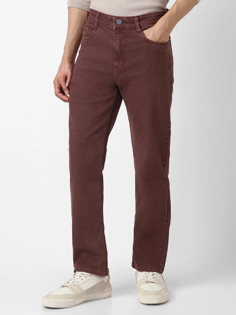 Urbano Fashion  Urbano Fashion Men's Brown Straight Fit Washed Jeans Stretchable for Men | Best Price UAE