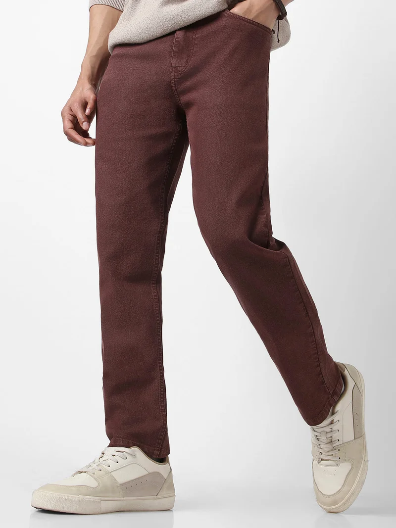 Urbano Fashion  Urbano Fashion Men's Brown Straight Fit Washed Jeans Stretchable for Men | Best Price UAE