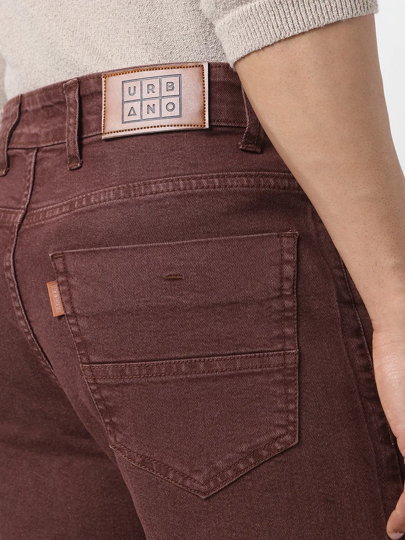 Urbano Fashion  Urbano Fashion Men's Brown Straight Fit Washed Jeans Stretchable for Men | Best Price UAE