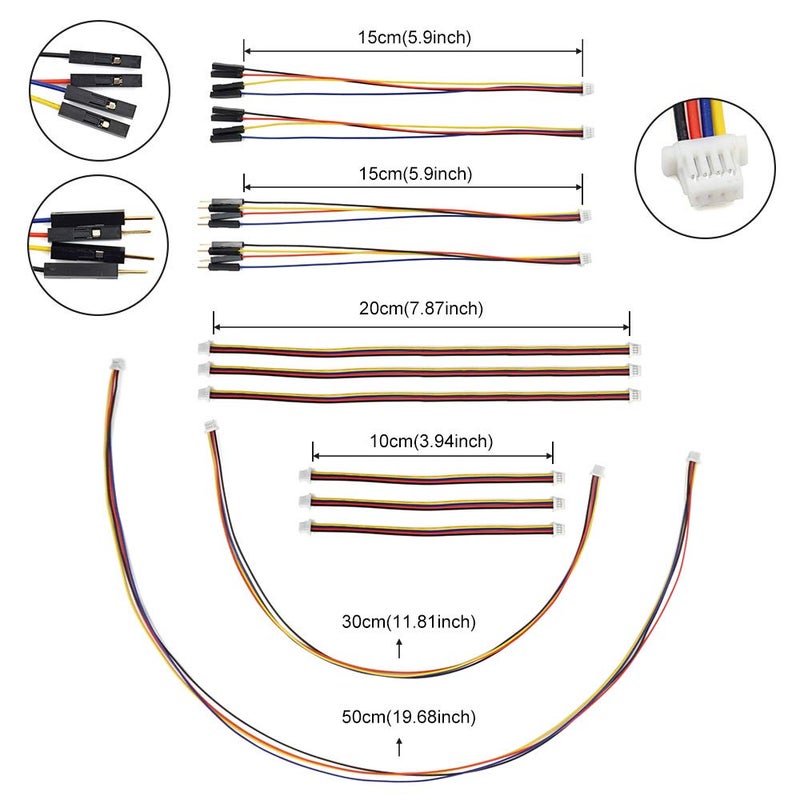 elechawk I2C Qwiic Cable Kit Stemma QT Wire for SparkFun Development Boards Sensor Board Breakout Breadboard 4 Pin Sh1.0 Connector - Image 2