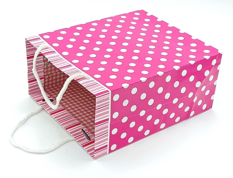 Gold Leaf GOLD LEAF Polka Dot Paper Bags, Gift Carry Paper Bags,Return Gift Carry Paper Bags,Pink Color Paper Bags LXWXH:17.5X7.5X22Cm Small(Pack Of 10Pcs)  - Image 3