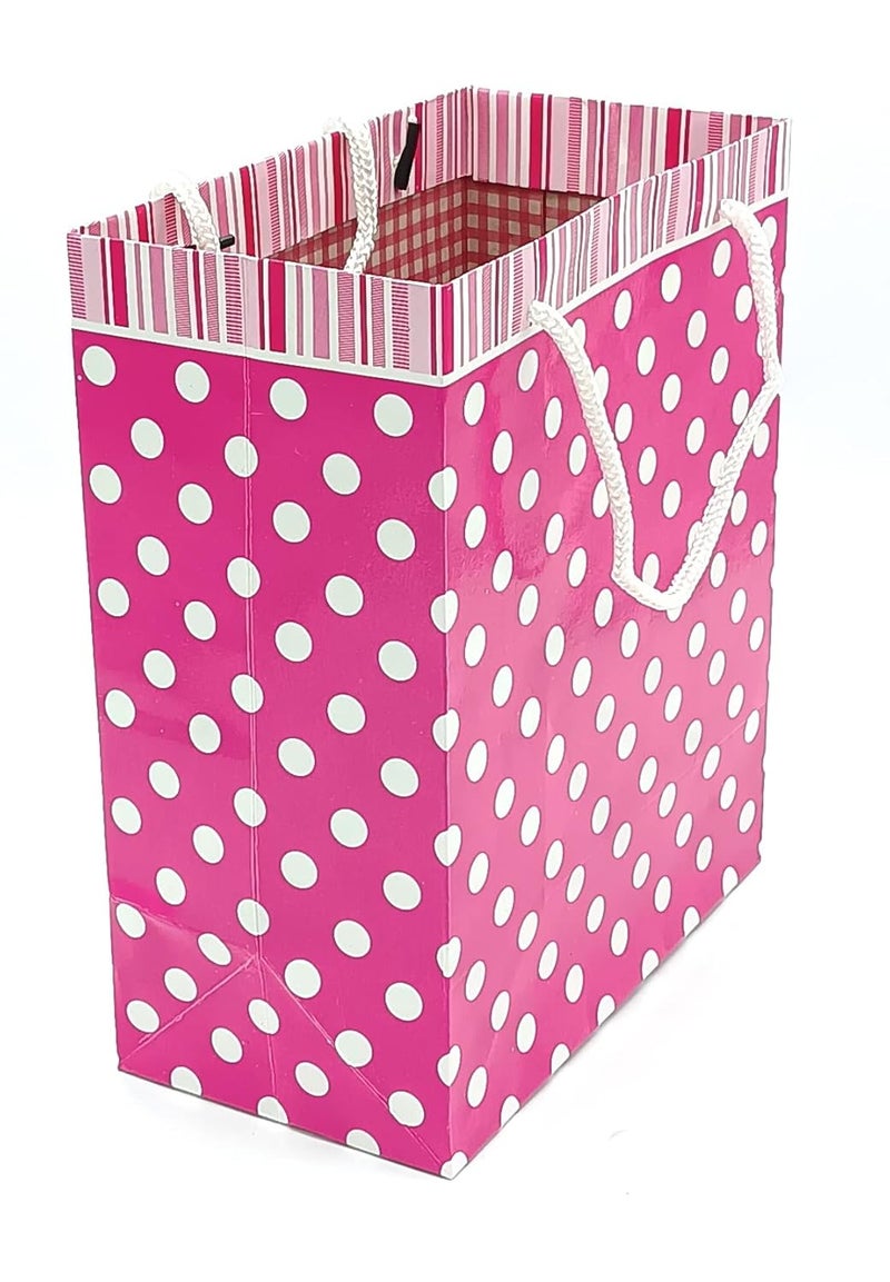 Gold Leaf GOLD LEAF Polka Dot Paper Bags, Gift Carry Paper Bags,Return Gift Carry Paper Bags,Pink Color Paper Bags LXWXH:17.5X7.5X22Cm Small(Pack Of 10Pcs)  - Image 2