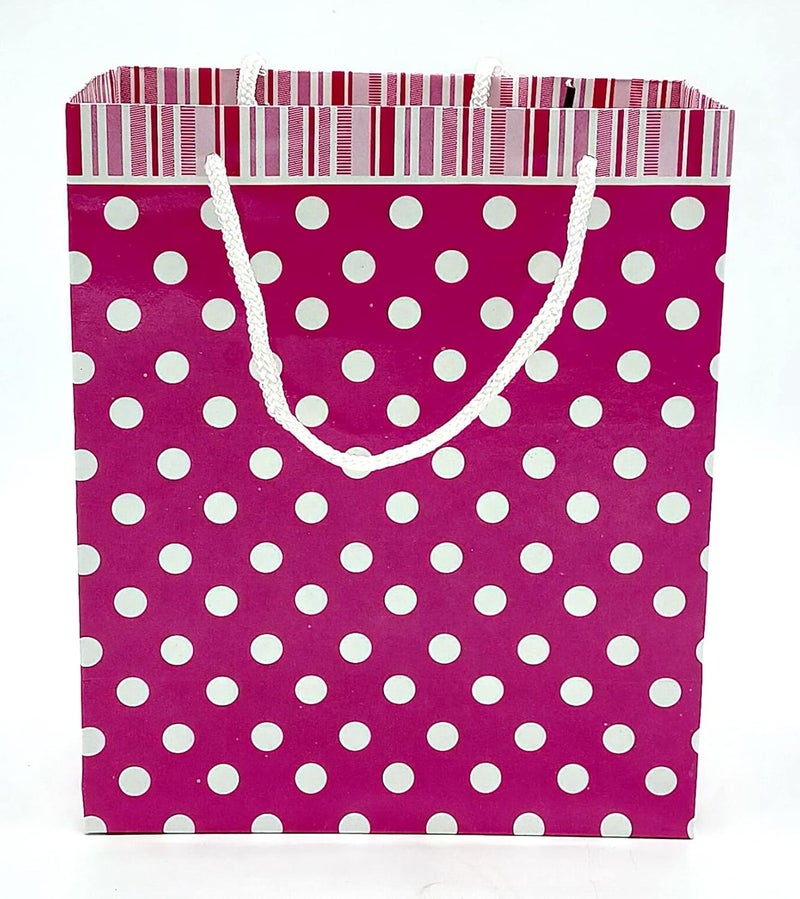 Gold Leaf GOLD LEAF Polka Dot Paper Bags, Gift Carry Paper Bags,Return Gift Carry Paper Bags,Pink Color Paper Bags LXWXH:17.5X7.5X22Cm Small(Pack Of 10Pcs)  - Image 1