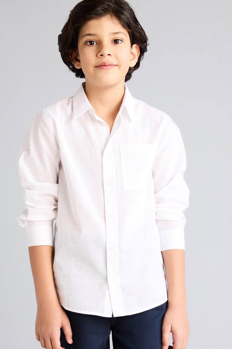 DeFacto White Boy Boy Regular Fit Polo Collar Linen Look Shirt Casual - Image 1