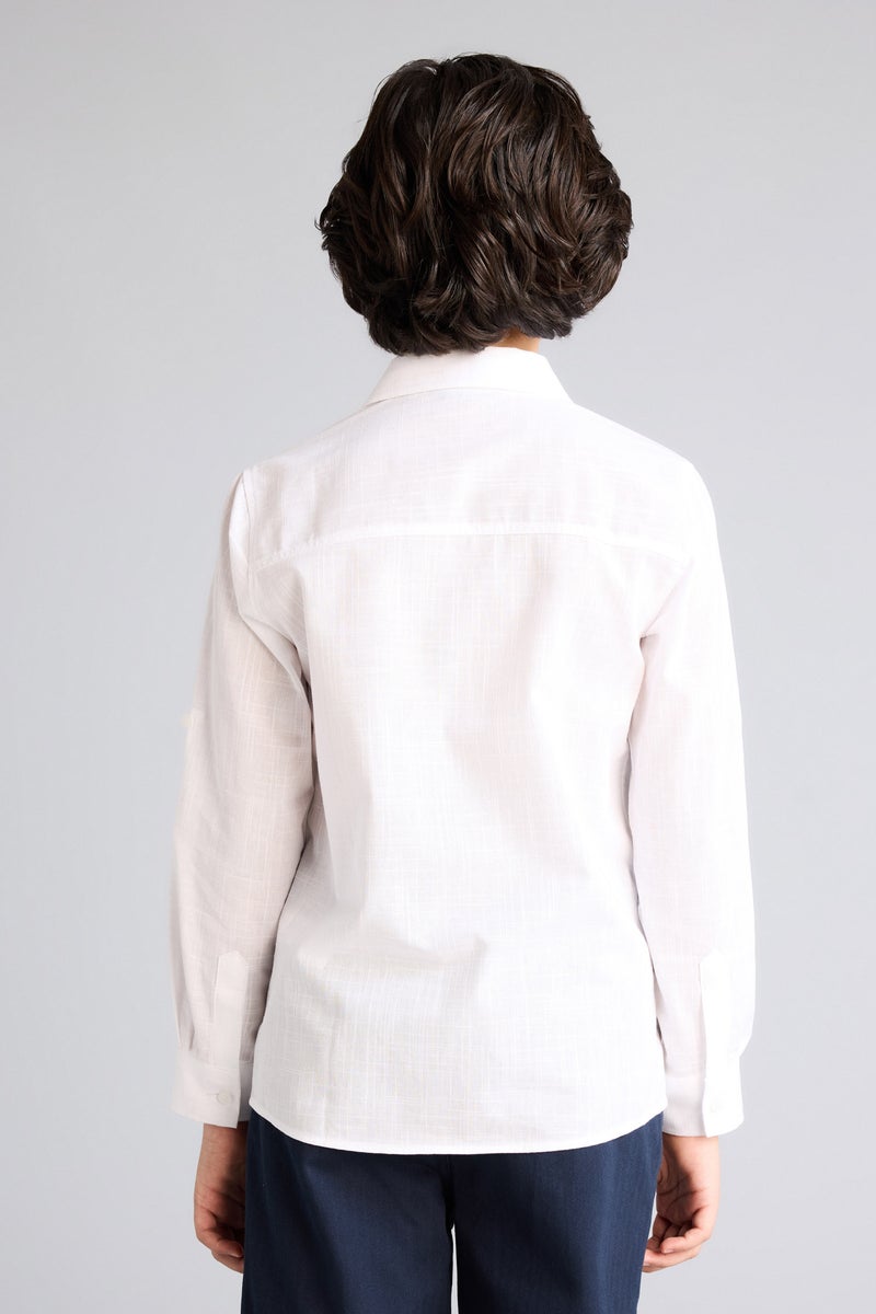 DeFacto White Boy Boy Regular Fit Polo Collar Linen Look Shirt Casual - Image 5