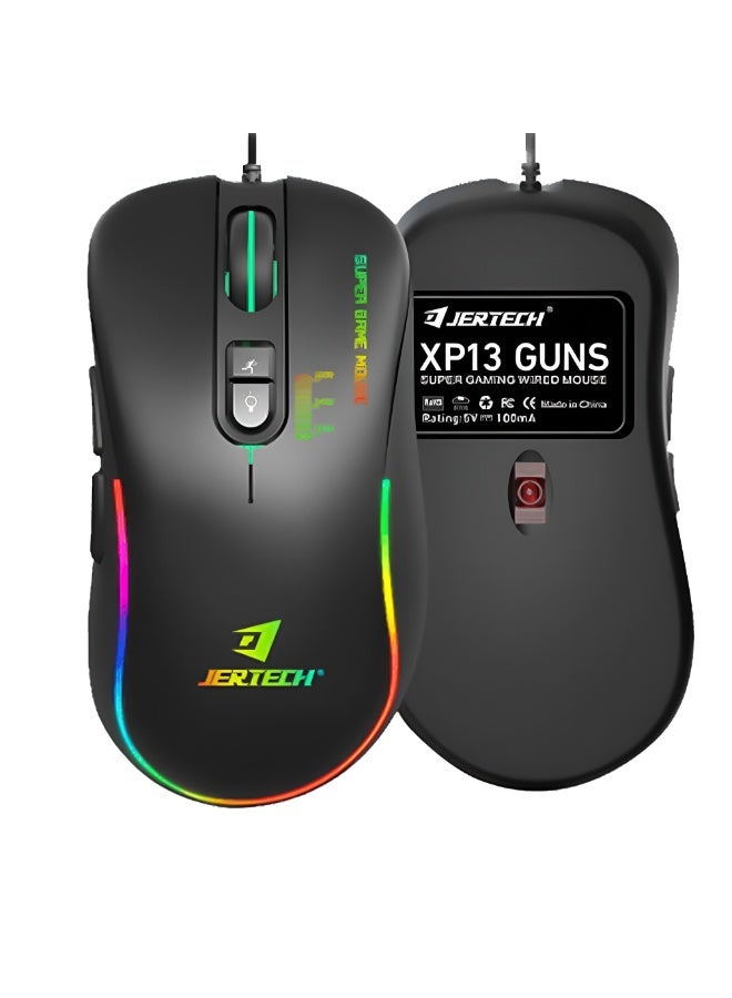 جيرتك ماوس ألعاب جرتك XP13 GUNS ماكرو سلكي DPI 3600 بإضاءة LED ملونة - كروم تردد 1000Hz أسود - Image 3