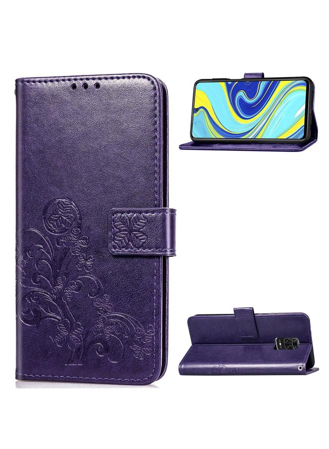 The Bros Case For Xiaomi Redmi Note 9S / Note 9 Pro/ Note 9 Pro Max Four-leaf Clasp Embossed Buckle PU Leather Case with Lanyard & Card Slot & Wallet & Holder