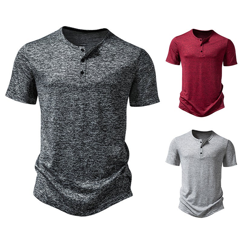 Men'S Sports Henry Collar Short-Sleeved T-Shirt Summer Half-Sleeved Solid Color Simple Pullover Half-Sleeved - Image 4