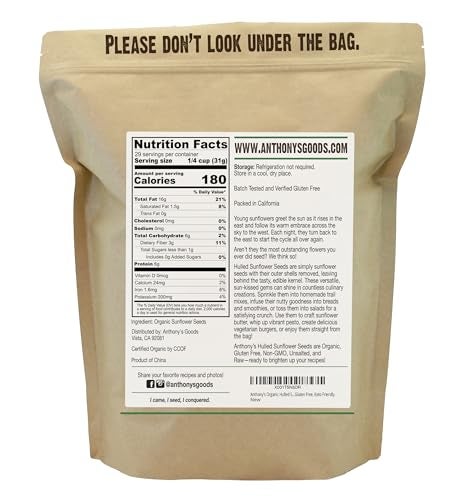 Anthony's Anthonys Organic Hulled Sunflower Seeds 2 lb Raw Unsalted Batch Tested and Gluten Free Keto Friendly - Image 3