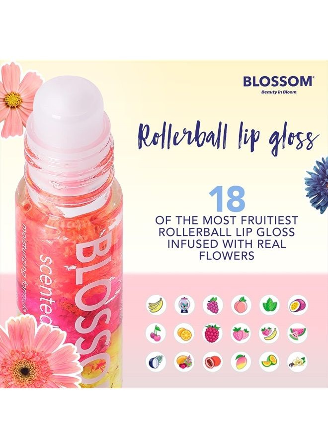 Blossom Scented Roll on Lip Gloss, Infused with Real Flowers, Made in USA, 0.20 fl. oz./5.9ml, Raspberry - Image 2