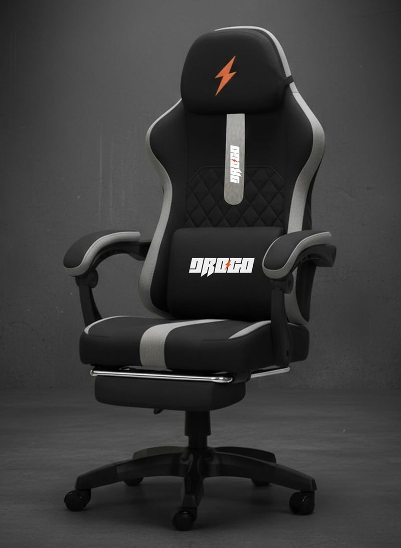 DROGO Ergonomic Gaming Chair, High Back Computer chair with Breathable Fabric, Linkage Armrest, Video Game Chair with Adjustable Height, Head & Lumbar Support Pillow | Home & Office Chair with Footrest & Recline Black - Image 1
