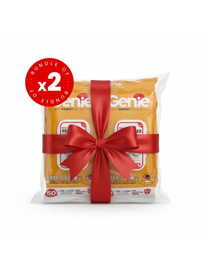 Genie Pack Of 2x Genie Pets Wipes For Cats Extra Foam 50 Wipes / Pack - Image 1