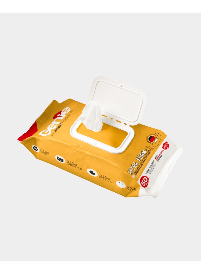 Genie Pack Of 2x Genie Pets Wipes For Cats Extra Foam 50 Wipes / Pack - Image 3