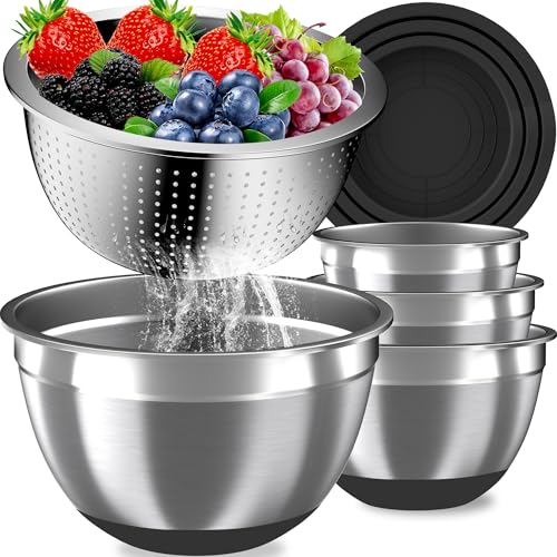Nicdiet Mixing Bowls with Airtight Lids Set, 4 Stainless Steel Bowls Nesting Bowls & Colander, Kitchen Organizers and Storage Non-Slip Bottom, Size 1.5/2.0/2.5/4.5QT, Great for Mixing & Serving, Black - Image 1